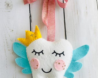 Tooth Fairy Pillow with Pocket, Handmade Tooth Cushion, Lost Tooth Keepsake, First Tooth Gift, Tooth Fairy Door Hanger, Kids Gift