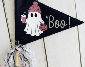 Halloween Pennant, Cozy Ghost Decor, Pink Halloween, Pinkoween, Spooky Halloween Banner, Halloween Decor, BOO Decoration, Pink BOO Banner