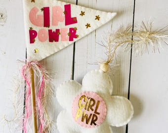 GIRL POWER Felt Pennant Flag – Motivational Banner for Girls Bedroom, Wall Decor, Desk Decor, Nursery, Empowerment Motivational Pennants
