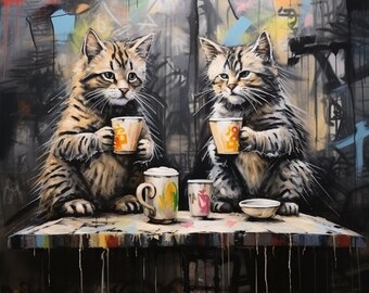 Digital Art of Cats Drinking Coffee design_02