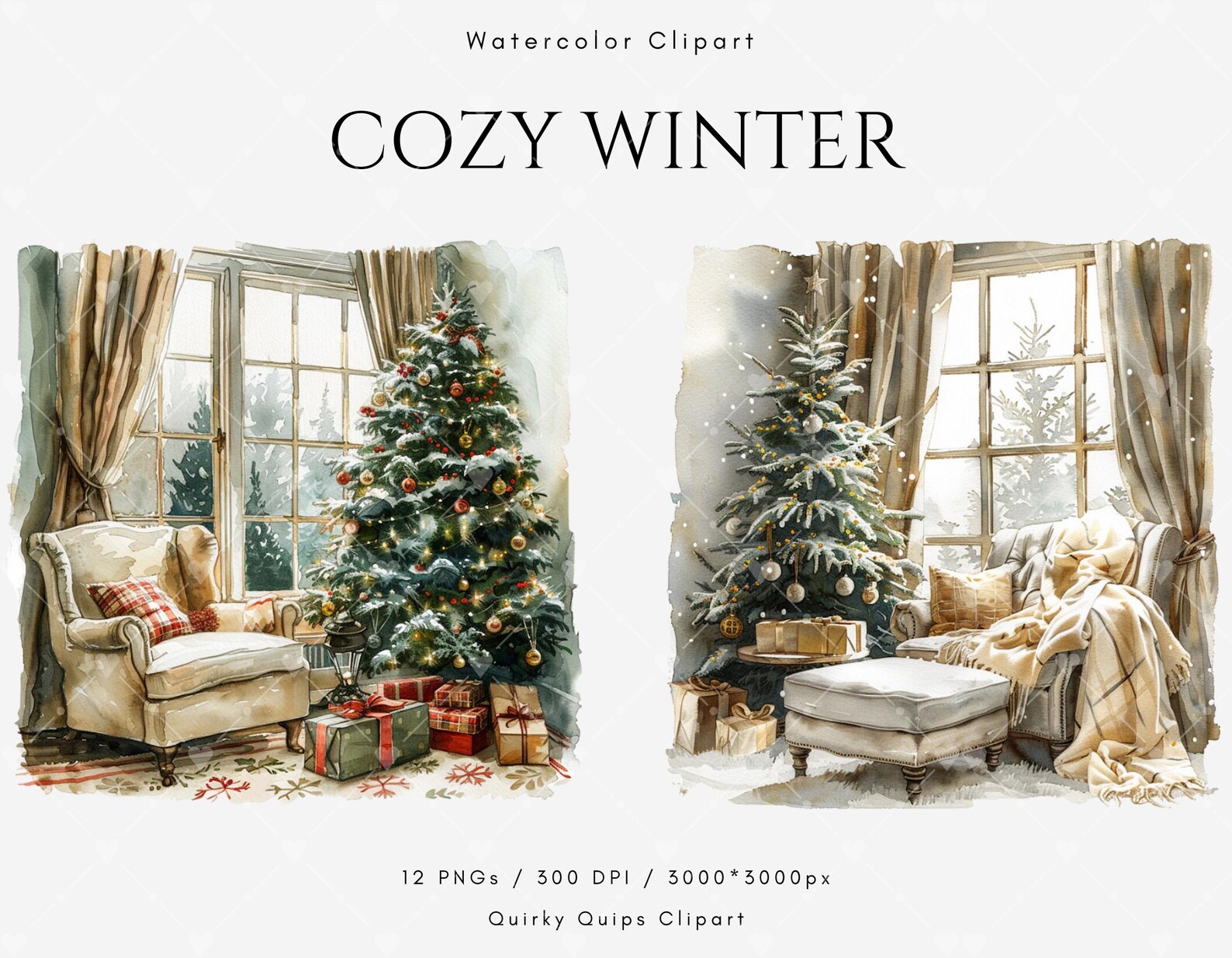 Cozy Winter Indoor Scene Clipart Bundle, Christmas PNG Graphics, Warm ...