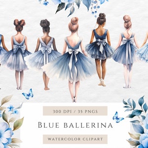 Imágenes prediseñadas de acuarela de bailarina azul, imágenes prediseñadas del lago de los cisnes, bailarina PNG, cisne PNG, licencia comercial, bailarina bailarina, tutú y zapatos de ballet
