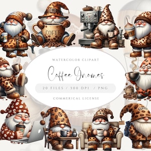 Coffee Gnomes Clipart Bundle, Caffeine Lover Gnome Graphics, Cafe Latte Gnome Printables, Instant Digital Download,Unlimited Commercial Use