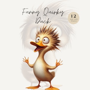 Funny Duck Clipart, Funny Bird Clipart, 12 PNG Cute Duckling Comics Crazy Nursery Sublimation, Card Making, Baby Shower, Gift Card