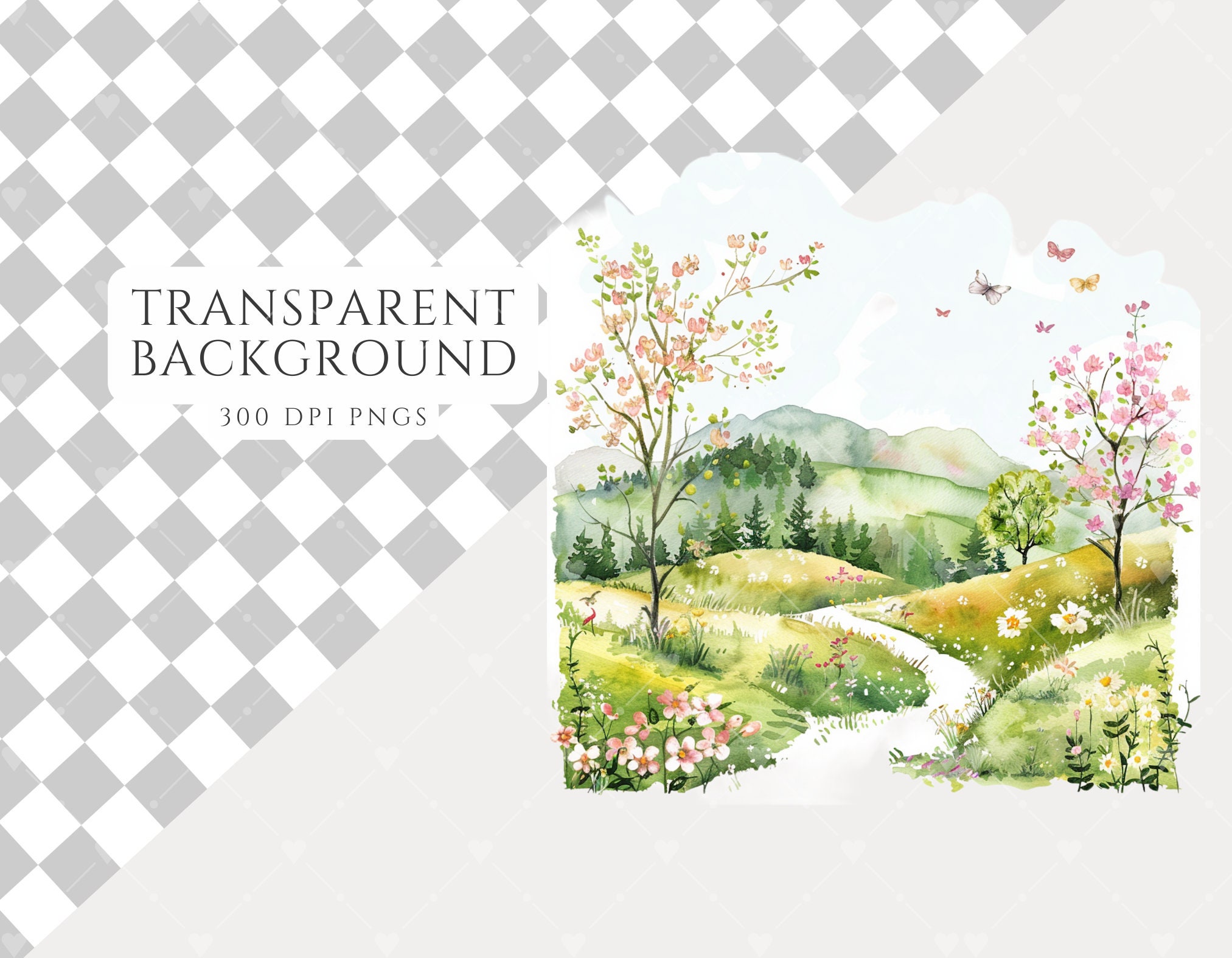 Spring is Here Clipart Bundle, Watercolor Pngs, Spring Sceneries ...