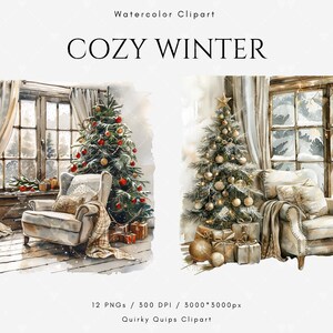 Cozy Winter Indoor Scene Clipart Bundle, Christmas PNG Graphics, Warm ...