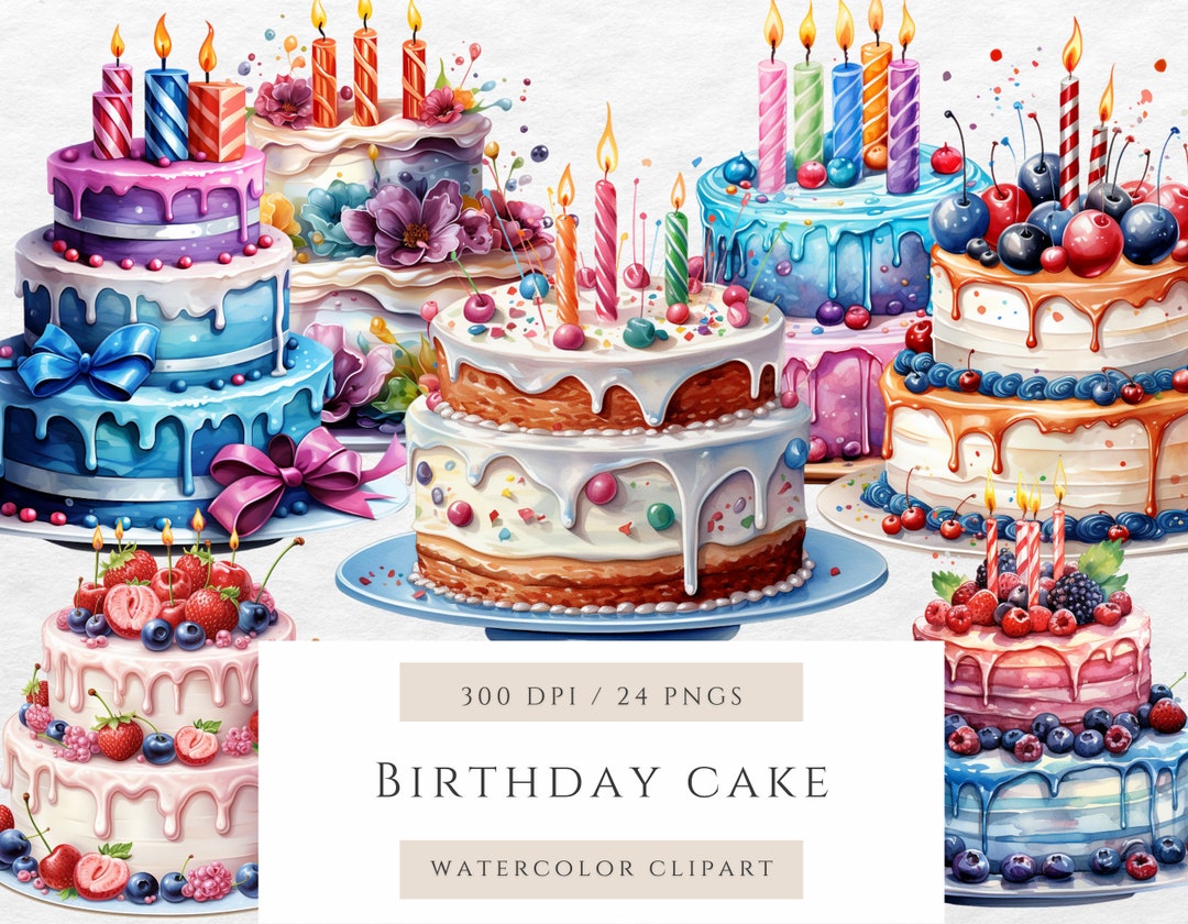 Happy Birthday Cakes Watercolor Clipart, Highquality Pngs, Dessert ...