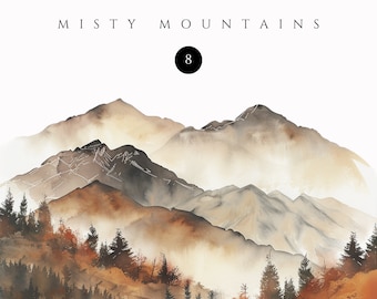 Misty Mountains Clipart Bundle, Foggy Woods Images, Fall Png graphics, Autumn Scenes, Beautiful Scenery, Forest Landscape, Digital download