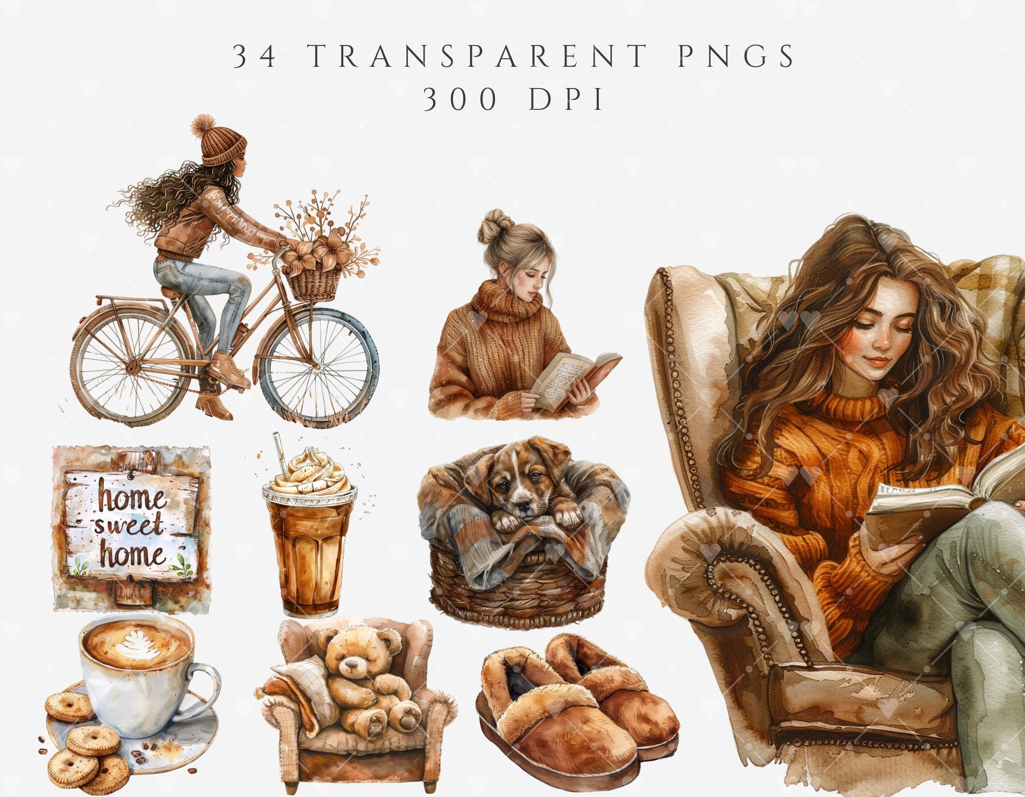 Cozy Fall Clipart Bundle, Watercolor Cozy Autumn Clipart, Fall Png ...