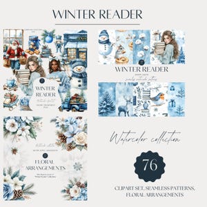 Winter Reader Sammlung Bundle Clipart Aquarell JPGs, Cottagecore, Junk Journaling, Scrapbooking, digitaler Download, kommerzielle Nutzung