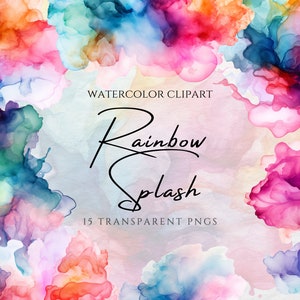 Clipart de aquarela de respingo de arco-íris, fundo abstrato, respingos, download digital, pinceladas, texturas minimalistas, respingos de tinta de álcool