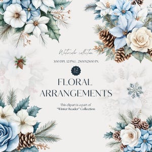 Winter Blumenarrangements Clipart Aquarell JPGs, Cottagecore, Junk Journaling, Scrapbooking, digitaler Download, kommerzielle Nutzung