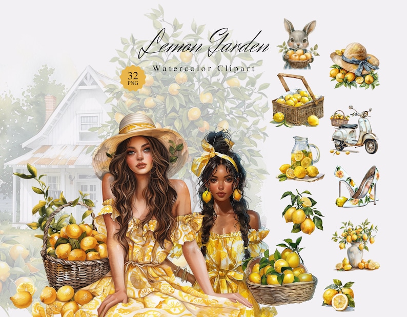 Lemon Garden Clipart Bundle, Watercolor Pngs, Berries Clipart, Seasonal ...