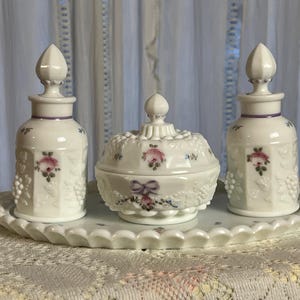 Paneled Grape Westmoreland Vanity Set - Etsy White Milk Ceramic Vanity Grape-Accent Decorative Set main image 0