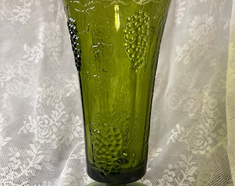 Grapevine Pedestal Vase by Indiana Glass in Green Avocado