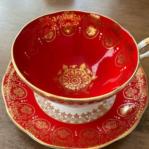 Vintage Royal Standard Red Gold Lace Tea Cup and Saucer image 2