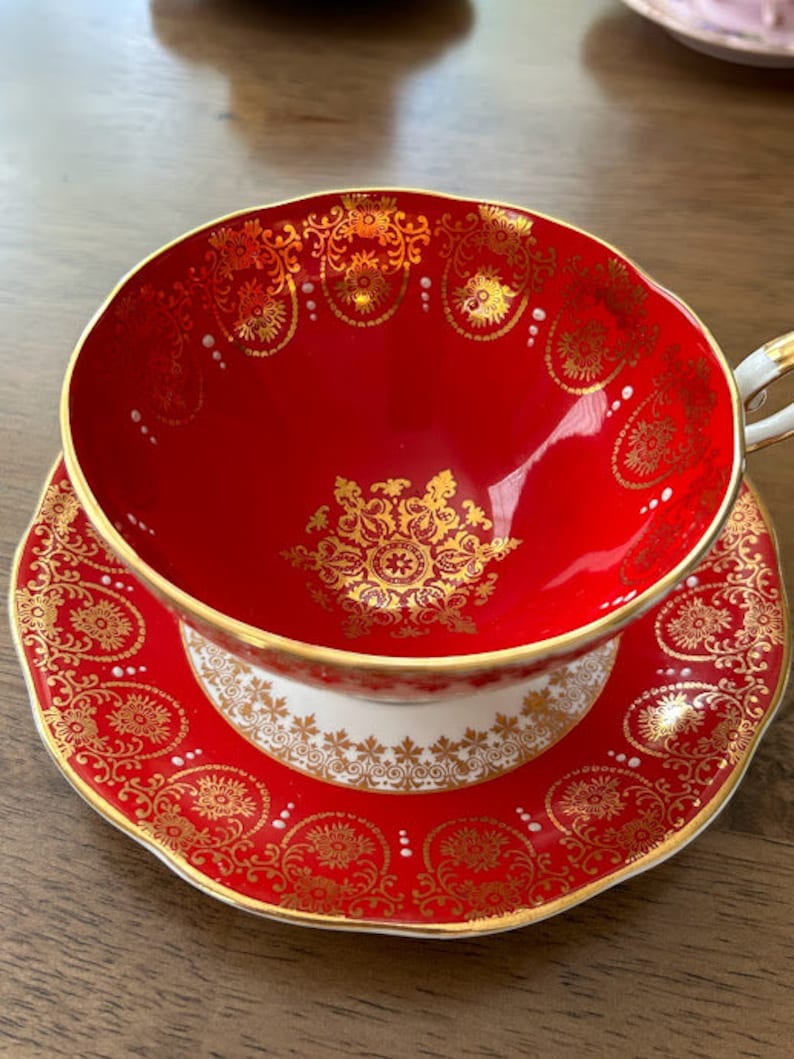 Vintage Royal Standard Red Gold Lace Tea Cup and Saucer image 2