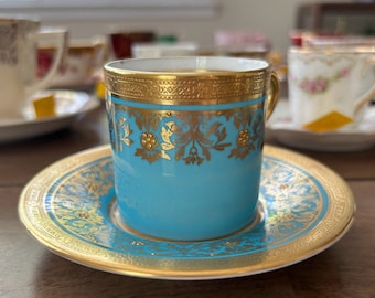 Vintage Aynsley Demitasse Tea Cup and Saucer with Gold Filigree
