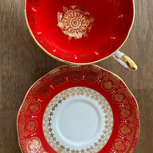 Vintage Royal Standard Red Gold Lace Tea Cup and Saucer image 3
