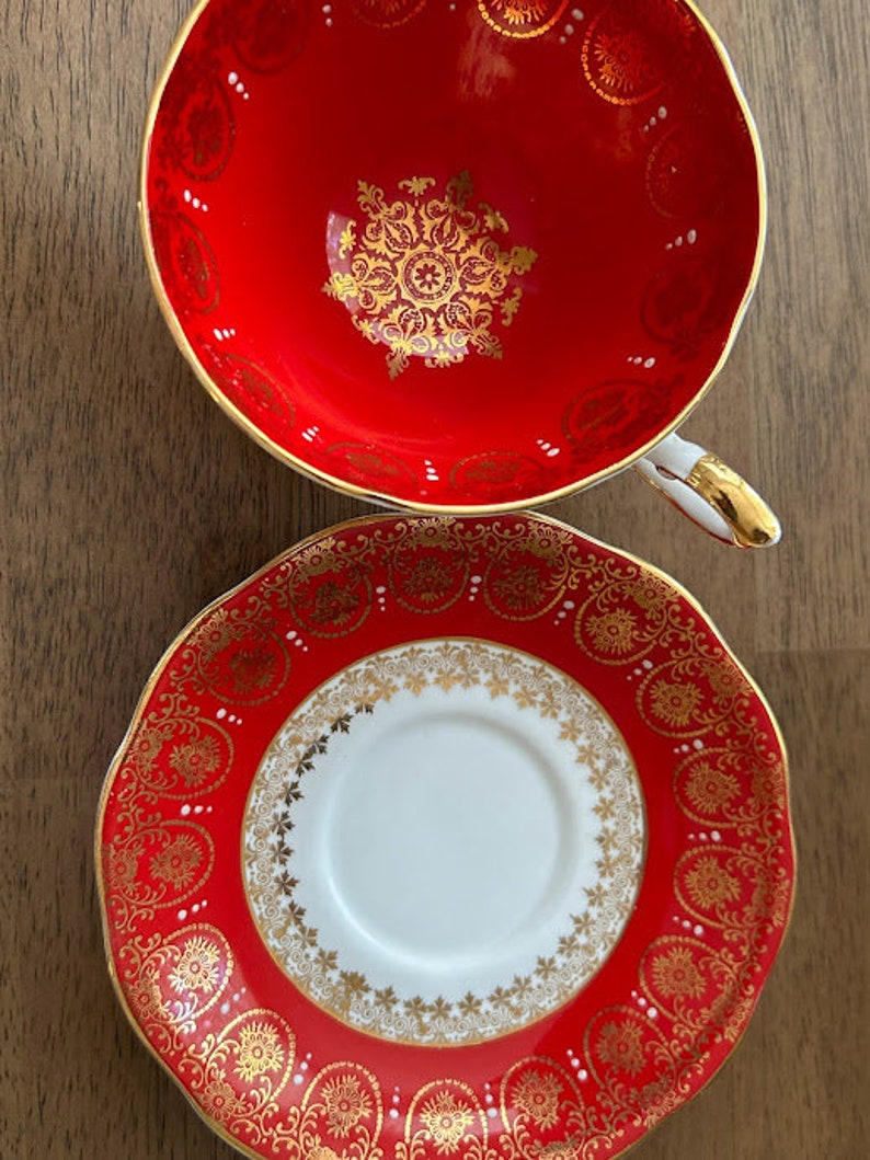 Vintage Royal Standard Red Gold Lace Tea Cup and Saucer image 3