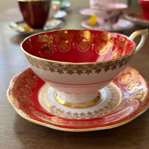 Vintage Royal Standard Red Gold Lace Tea Cup and Saucer image 1