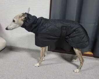 Quilted Winter Dog Coat for Whippets, Italian Greyhounds, Lurchers. Adjustable neck and body strap.