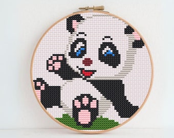 Motif panda point de croix - Panda point de croix - motif point de croix - point de croix simple - motif débutant - motif de broderie - panda