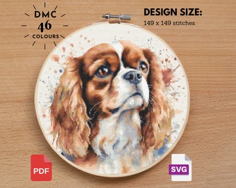 Cavalier King Cross Stitch Pattern - Dog Cross Stitch - Cross Stitch Pattern - Watercolor Pattern - Watercolor Dog - Instant Download PDF