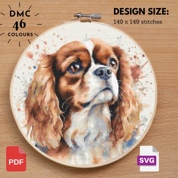 Cavalier King Cross Stitch Pattern - Dog Cross Stitch - Cross Stitch Pattern - Watercolor Pattern - Watercolor Dog - Instant Download PDF