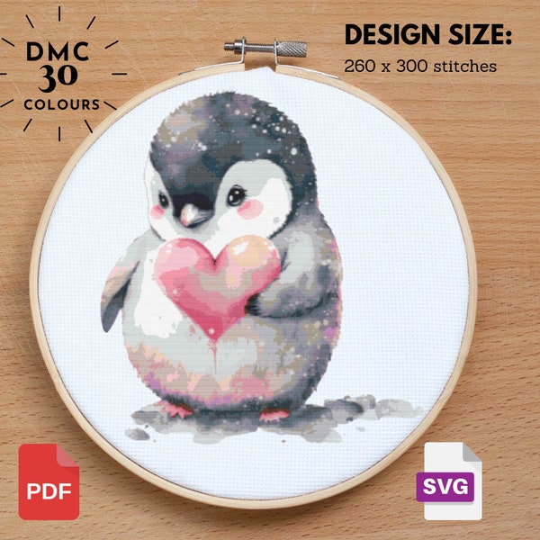 Penguin Cross Stitch Pattern - Penguin Pattern - Cute Penguin -Counted Stitch Pattern-Watercolor Pattern - Needle Point-Instant Download PDF