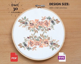 Vintage Flowers Cross Stitch Pattern - Floral Cross Stitch - Cross Stitch Pattern - Modern Flowers Pattern - Instant Download PDF