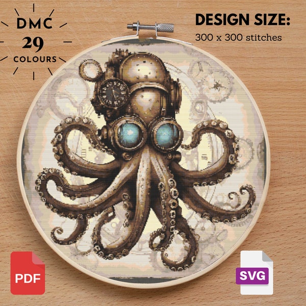 Octopus Cross Stitch Pattern - Octopus Pattern -Octopus Gift- Sea Creatures -Watercolor Pattern-Ocean-Sea Cross Stitch -Instant Download PDF