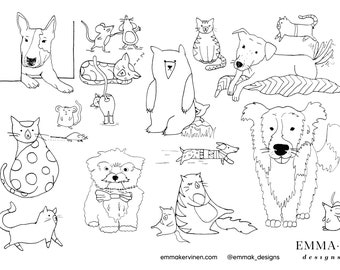 Cats & Dogs colouring page