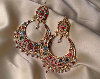 Multicolor Pearl and Gold Earrings