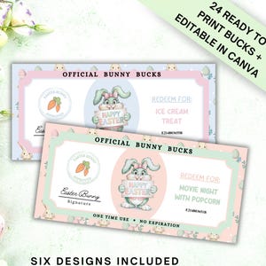 Editable Easter Bunny Bucks, Egg Hunt Prizes, Easter Basket Filler Coupons, Bunny Money for Kids, Printable Easter Gifts
