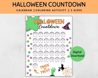 Halloween-nedräkningskalender för barn, målaraktivitet, Halloween-klassrumsdekor, höstdekor, utskrivbar nedräkning till Halloween