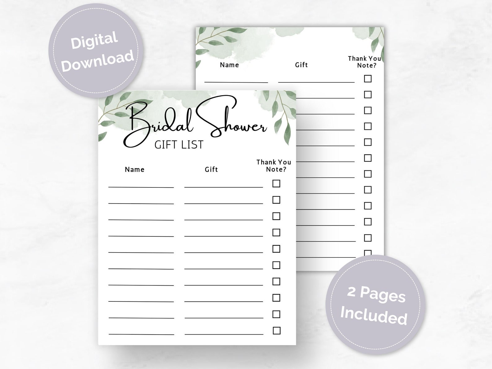 Bridal Shower Gift Tracker, Printable Gift List, Thank You Note ...