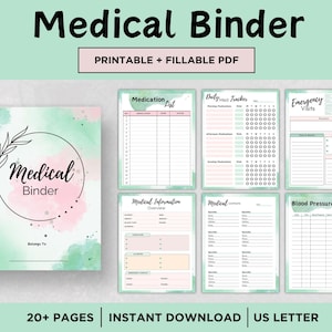 Medical Binder Printable, Chronic Illness Medical Planner, Fillable PDF, Emergency Binder, Mental Health Tracker, Medical Records Binder