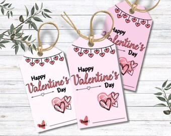 Valentine's Day Gift Tags, Printable Party Favor Tags, Valentine Gift Bag Tags, Holiday Present Labels