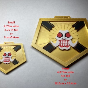 Shinigami Combat Pass Variant Visored Gold Series Demon Mask /Bag and Backpack Accessory Emblem perfect for lanyards and pendants