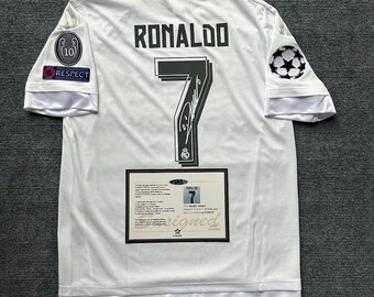 Camiseta de fútbol con firma auténtica, ¡Rea firmada! Camiseta manga larga Madrid 2015-2016 UEF!A Rona!do