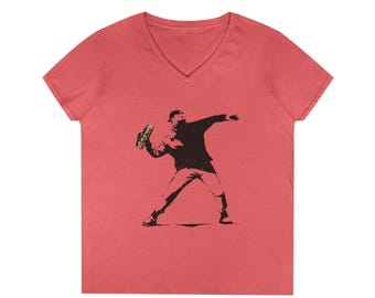 Camiseta feminina com decote em V inspirada em Banksy, Washington D.C. - Estado, Resistência Política