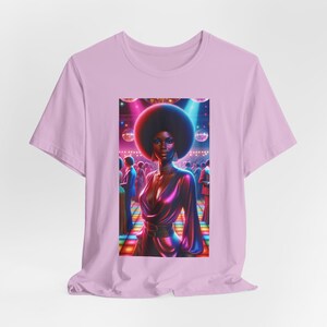 Afro Woman Shirt 70s Vibe Black Fashionistas Old School Vintage Look African American Tee Black Girl Magic Disco Tee Femme Fatale Lilac
