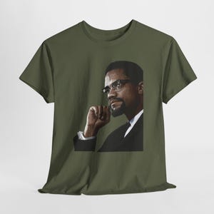 Malcolm X T-Shirt Black Power Civil Rights History Tee Military Green