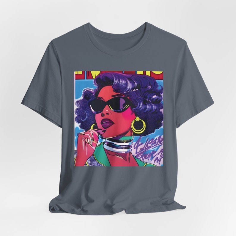 Black Femme Fatale T-shirt: Afrofuturism African American Icon Steel Blue