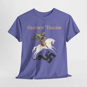 Destroy Fascism Save Democracy Tee, St George Antifascist Design Violet