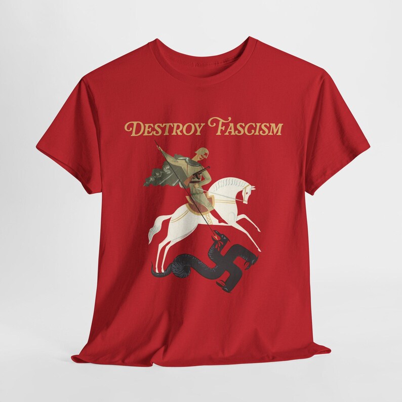 Destroy Fascism Save Democracy Tee, St George Antifascist Design Red