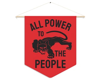 Alle macht aan het volk | Black Panther-feest illustratie wimpel | Vintage politieke spandoek muurvlag