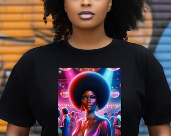 Afro Woman Shirt 70s Vibe Black Fashionistas Old School Vintage Look African American Tee Black Girl Magic Disco Tee Femme Fatale