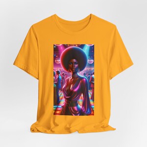 Afro Woman Shirt 70s Vibe Black Fashionistas Old School Vintage Look African American Tee Black Girl Magic Disco Tee Femme Fatale Gold